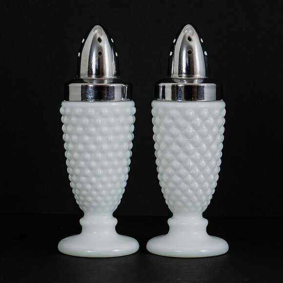 Vintage Fenton Milk Glass Hobnail Salt Shaker White Pedestal Base with Chrome - Picture 1 of 2